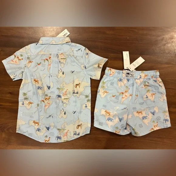 NWT- Janie and Jack Light Blue Animal Print Swim Set - Picture 3 of 5